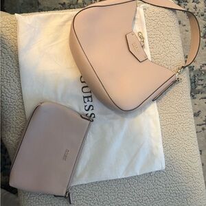 GUESS Blush Pink Pebbled Shoulder Hobo with Detachable Pouch